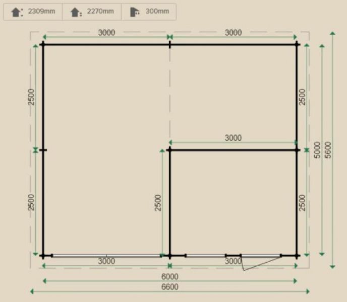 Lugarde Garage G9 600x550 cm - 44 mm - plattegrond