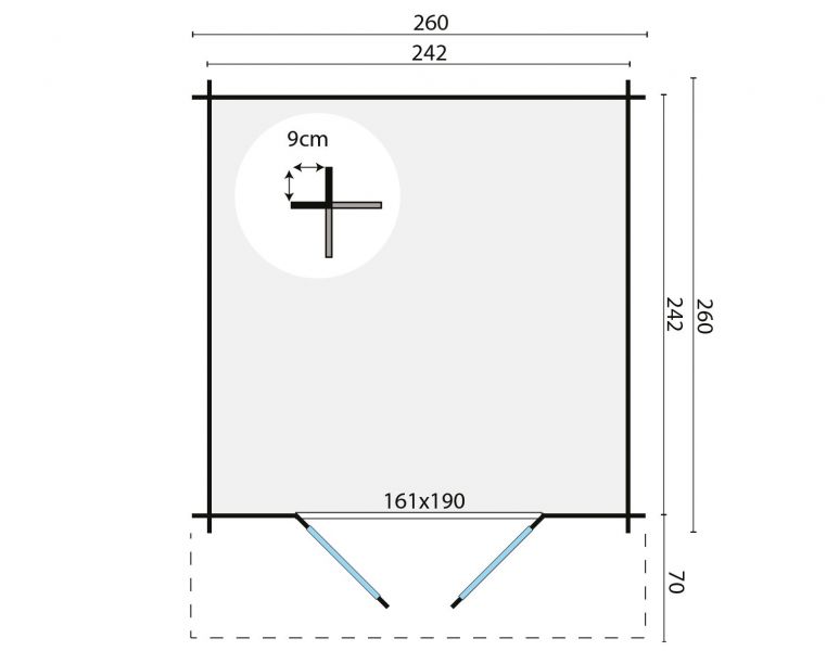 Blokhut Gitte 260x260 cm + luifel 70 cm - Grijs geïmpregneerd