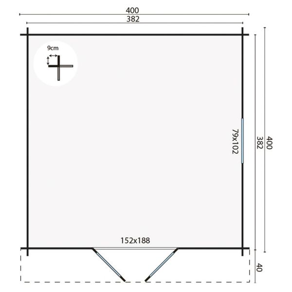 Blokhut Gunda 400x400 cm - Grijs geïmpregneerd