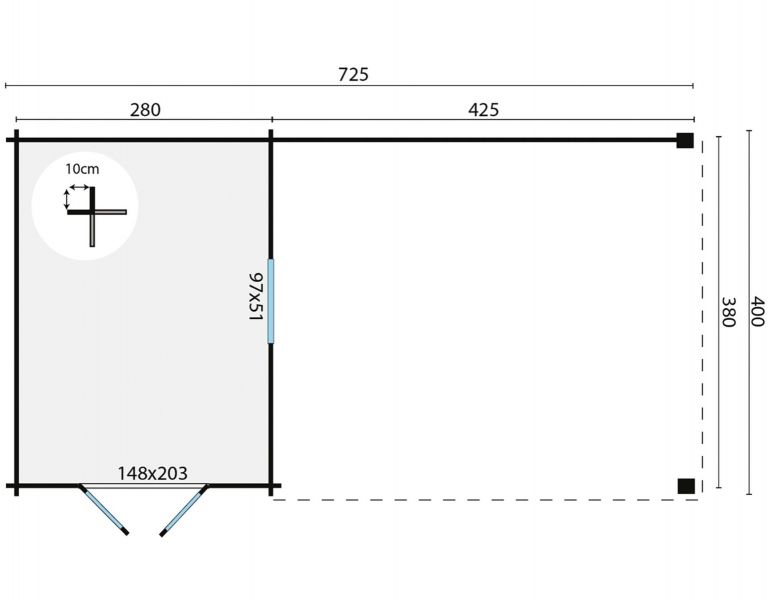 Blokhut Gunnar 300x400 cm + zijluifel 450 cm - Bruin geïmpregneerd