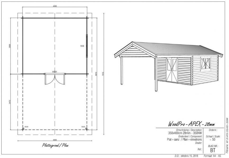 Blokhut/Tuinhuis Hank 700x400 cm - Plattegrond