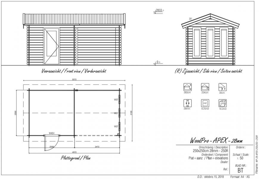 Blokhut/Tuinhuis Heijen 500x250 cm - Plattegrond