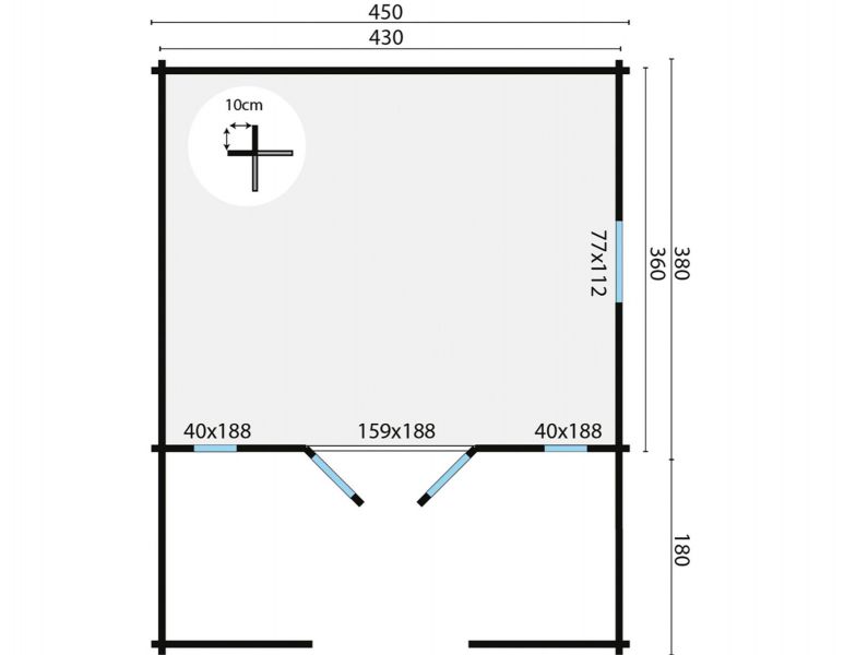 Blokhut Heino 450x380 cm + luifel 200 cm - Groen geïmpregneerd