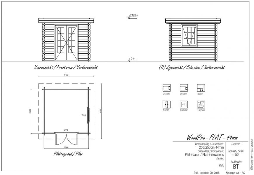 Blokhut/Tuinhuis Hierden 250x250 cm - Plattegrond