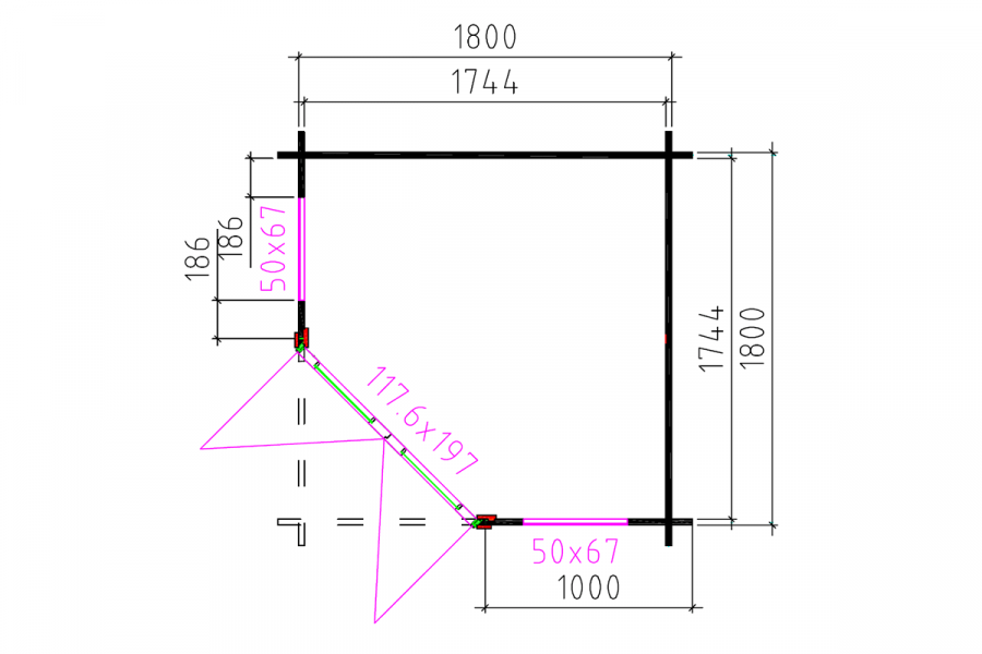 Blokhut 2055 200x200 cm - gecoat