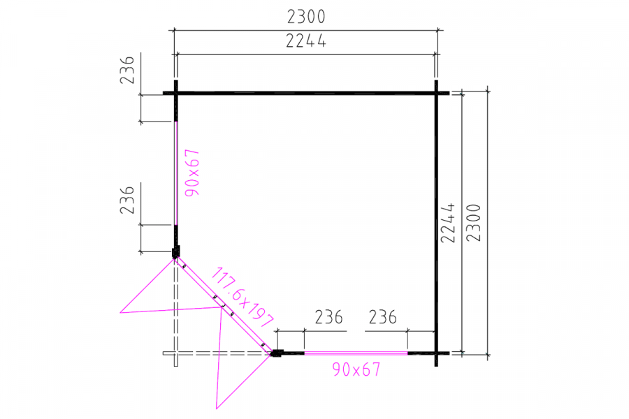 Blokhut 2555 250x250 cm - gecoat