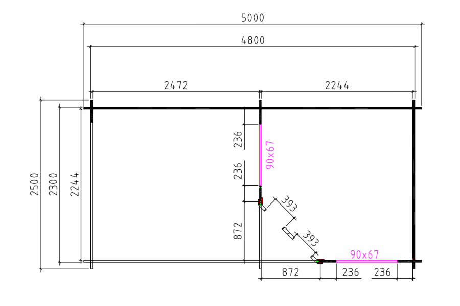 Blokhut 2555Z 250x250 cm + luifel 250 cm - geïmpregneerd