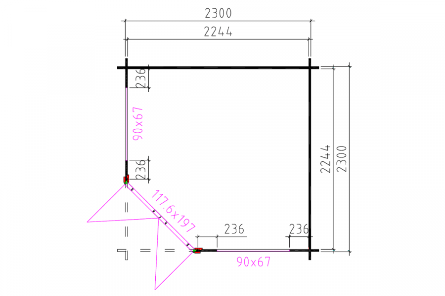 Blokhut 2556 250x250 cm - gecoat