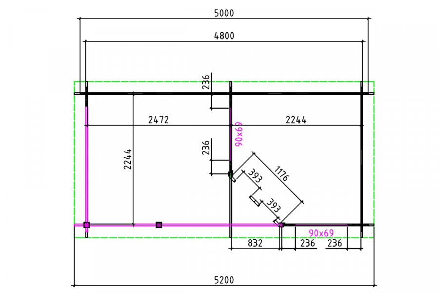 Blokhut 2556Z 250x250 cm + luifel 250 cm