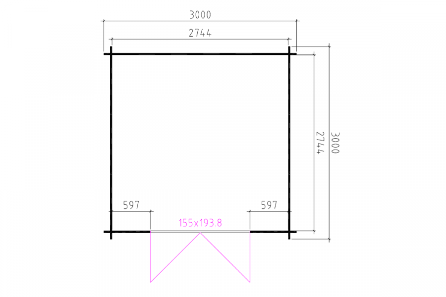 Blokhut 3030L 300x300 cm - exterieur gecoat