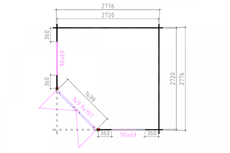 Blokhut 3055K 300x300 cm - gecoat