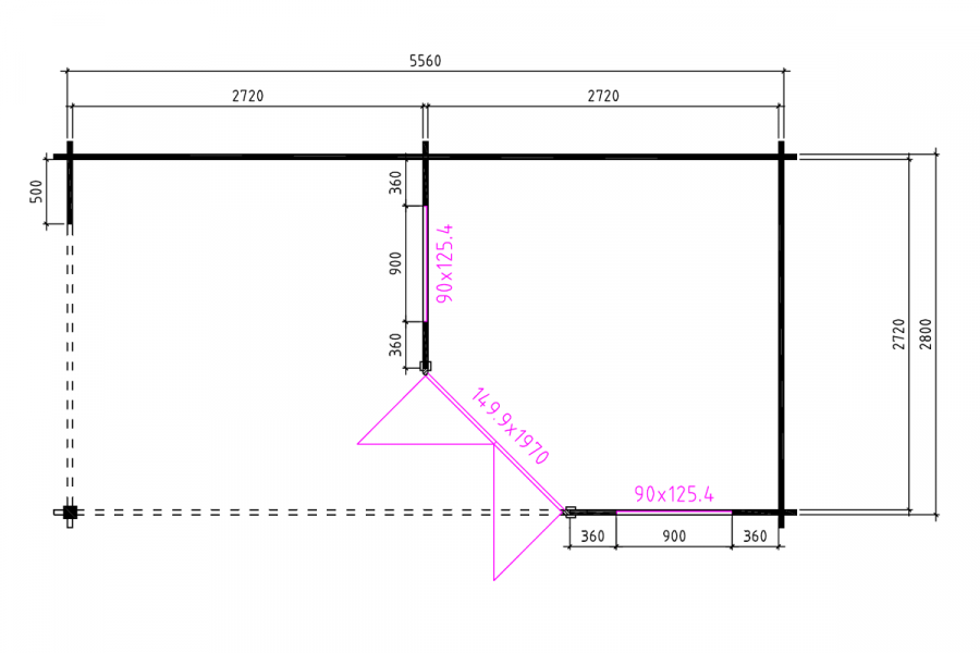 Blokhut 3055Z 300x300 cm + luifel 275 cm - gecoat