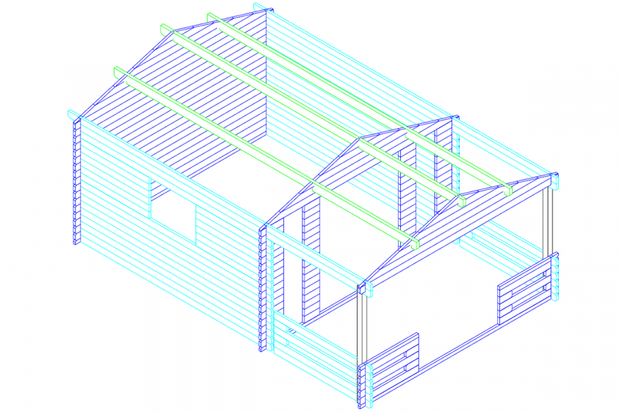 Blokhut 3838L 380x380 cm + voorluifel 200 cm - gecoat