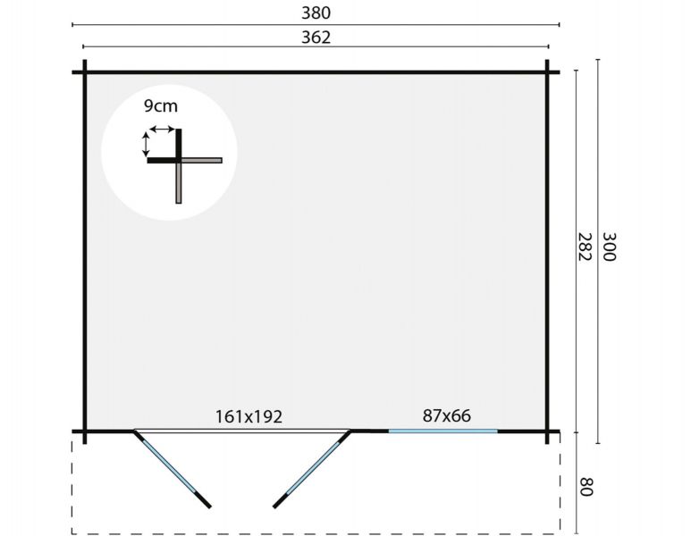 Blokhut Ingmar 380x300 cm + luifel 80 cm - Red class wood geïmpregneerd