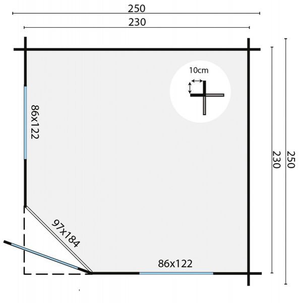 Blokhut Jos 250x250 cm - Grijs geïmpregneerd