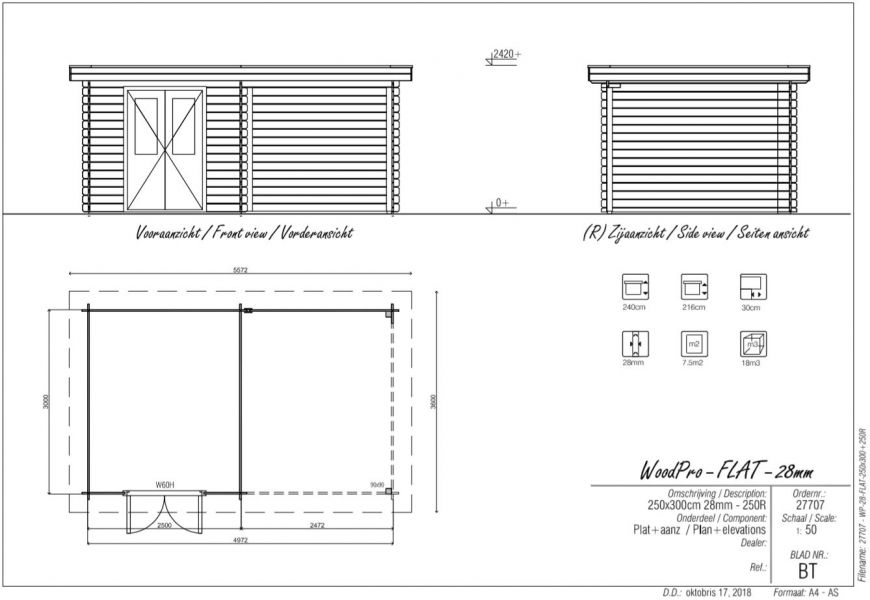 Blokhut/Tuinhuis Kampen 500x300 cm plattegrond