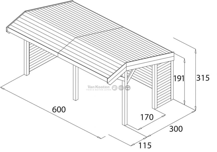 Lariks/Douglas kapschuur Goor 600x390 cm OP=OP plattegrond