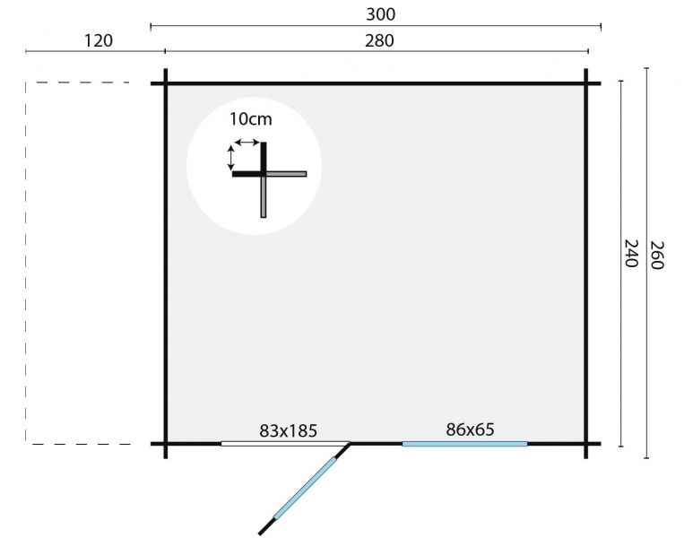 Blokhut Lars 300x260 cm + zijluifel 120 cm