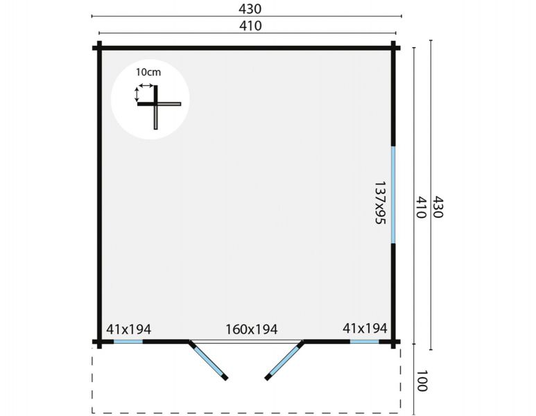 Blokhut Laula 430x430 cm + luifel 100 cm - Groen geïmpregneerd