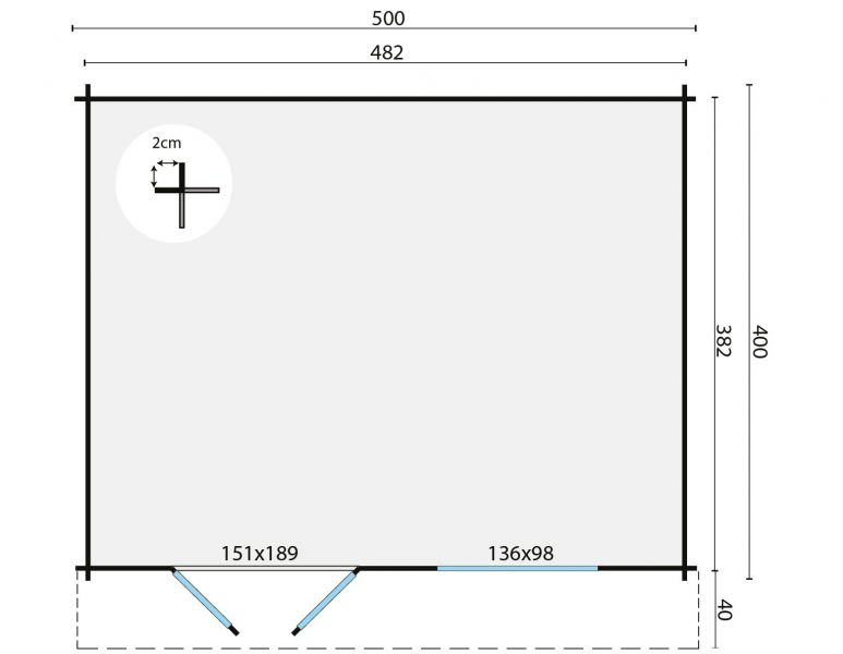 Blokhut Leipzig 6 500x400 cm - honing geïmpregneerd