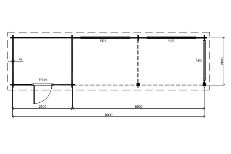 Lugarde Blokhut B18 800x200 cm - 44 mm - plattegrond