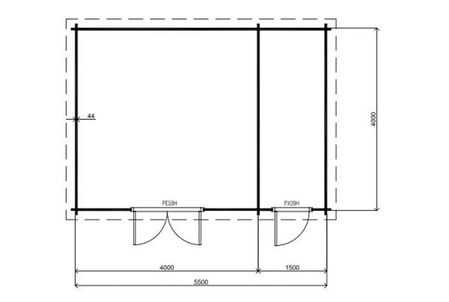 Lugarde Blokhut B26 550x400 cm - 44 mm - plattegrond