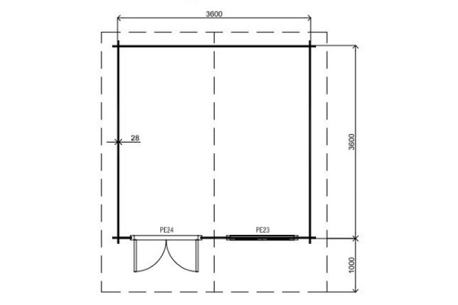 Lugarde Blokhut B3 360x360 cm - 28 mm - plattegrond