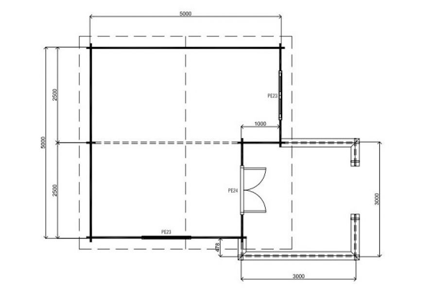 Lugarde Blokhut B33 500x500 cm - 44 mm - plattegrond