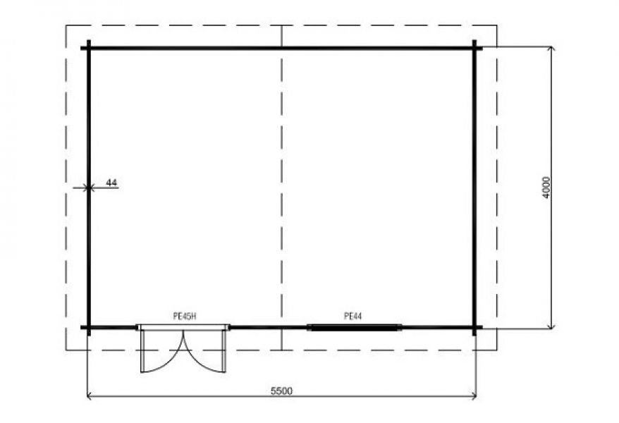 Lugarde Blokhut B46 550x400 cm - 44 mm - plattegrond