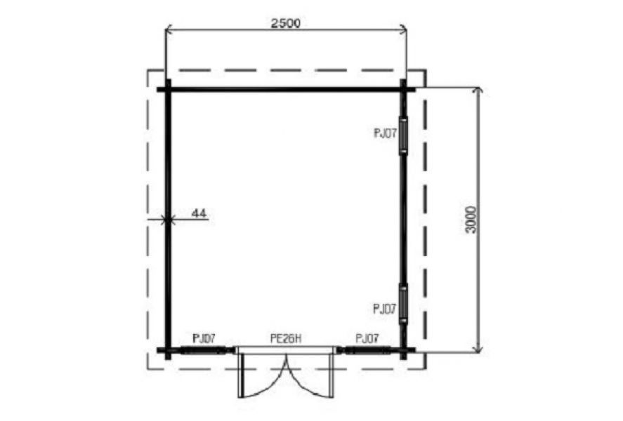 Lugarde Blokhut B6 250x300 cm - 44 mm - plattegrond