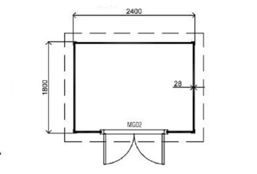 Lugarde Tuinhuis P1 240x180 cm - 28 mm - plattegrond