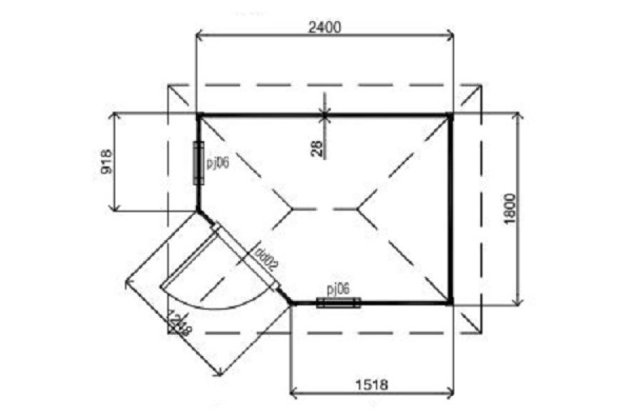 Lugarde Tuinhuis P55 240x180 cm - 28 mm - plattegrond