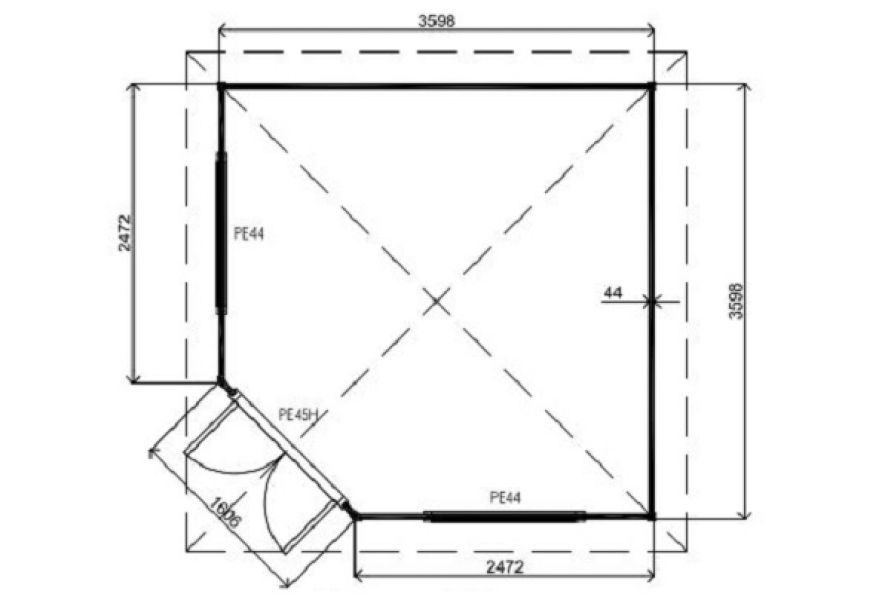 Lugarde Tuinhuis P59 360x360 cm - 44 mm - plattegrond