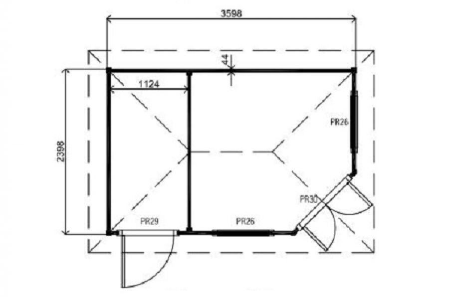 Lugarde Tuinhuis P5D8 360x240 cm - 28 mm - plattegrond