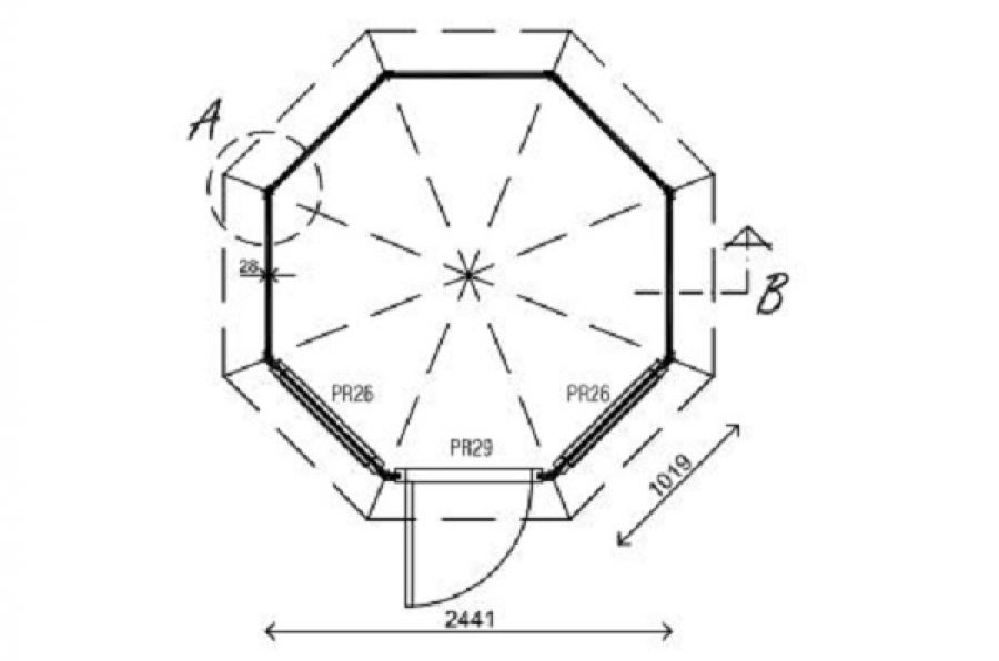 Lugarde Tuinhuis P83 Ø250 cm - 28 mm - plattegrond