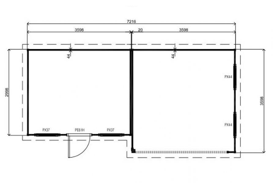 Lugarde Tuinhuis PR12 720x360 cm - 44 mm - plattegrond