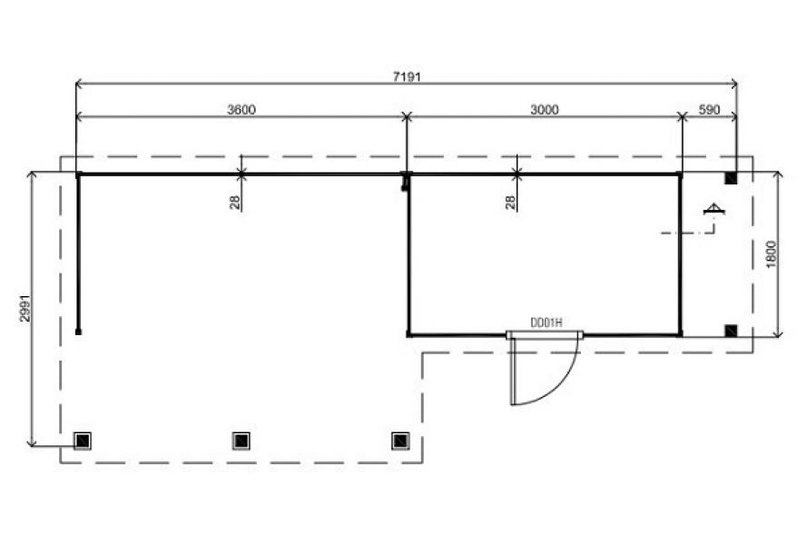 Lugarde Tuinhuis PR31 720x300 cm - 28 mm - plattegrond