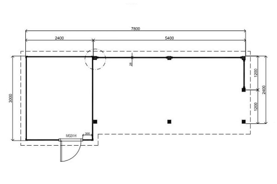 Lugarde Tuinhuis PR34 780x300 cm - 28 mm - plattegrond