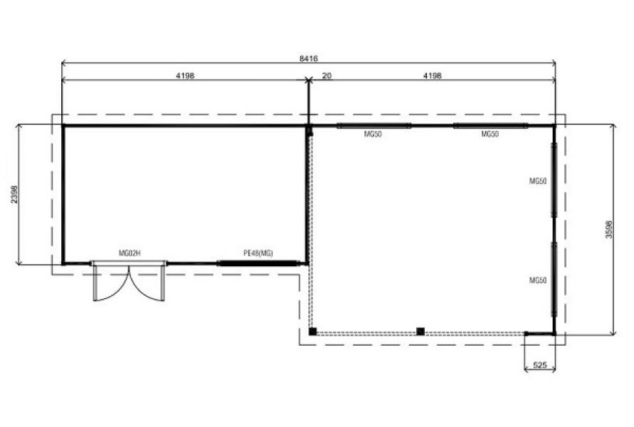 Lugarde Tuinhuis PR36 840x360 cm - 44 mm - plattegrond