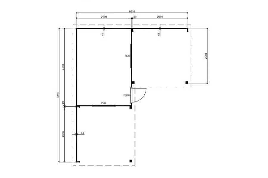 Lugarde Tuinhuis PR40 720x600 cm - 44 mm - plattegrond