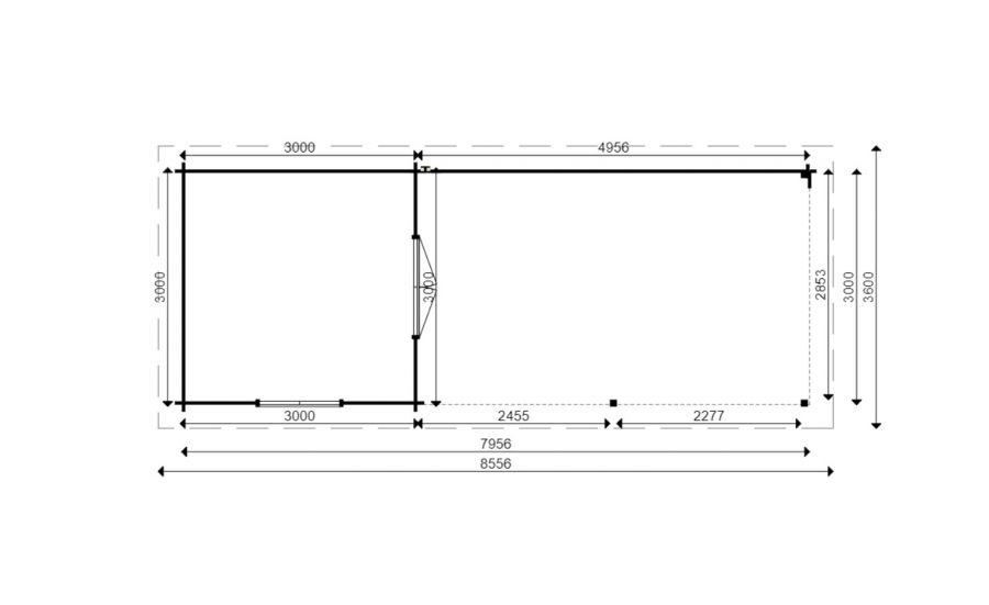 Tuinhuis 300x300 cm + luifel 500 cm en achterwand - SALE02200