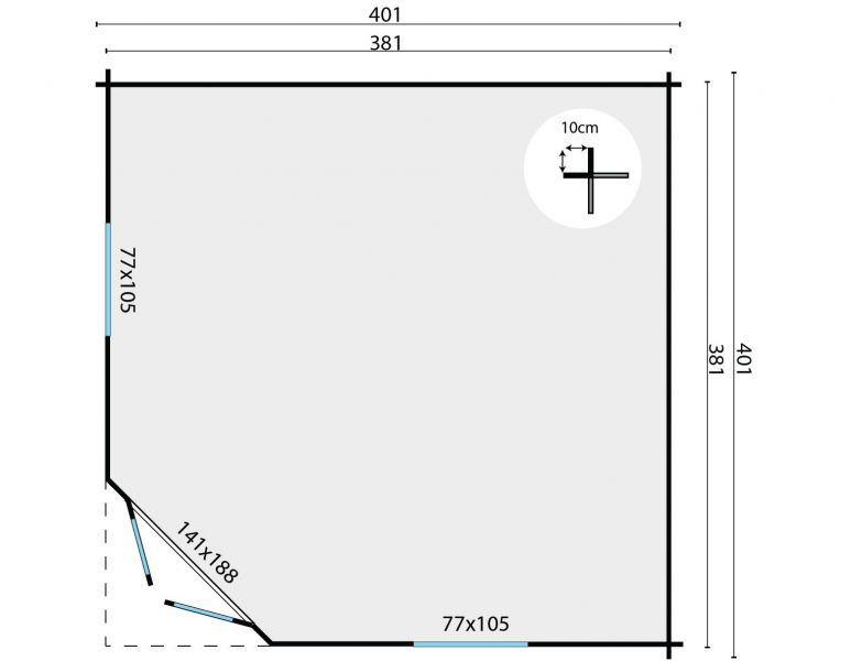 Blokhut Lotte 400x400 cm - Grijs geïmpregneerd