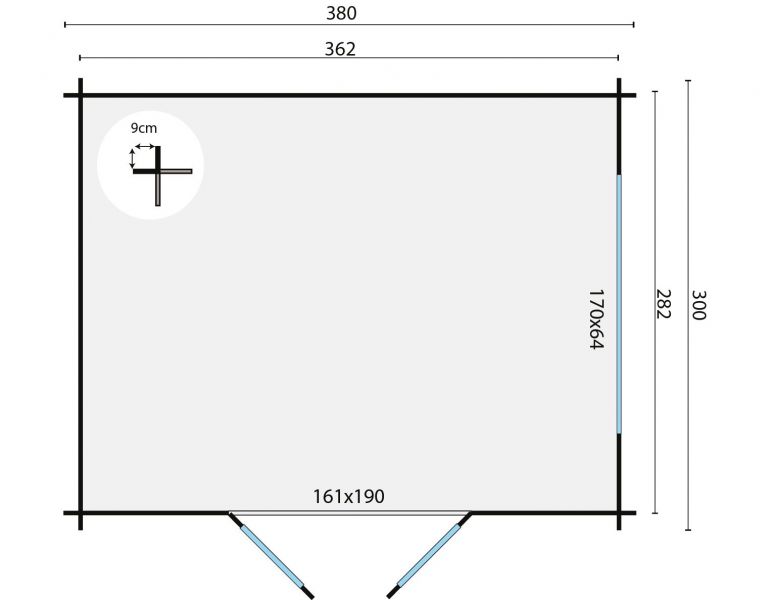 Blokhut Loya 380x300 cm - Grijs geïmpregneerd