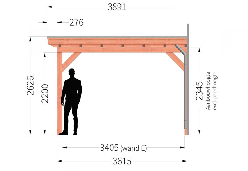 Aanbouwveranda Lucca 955x390 cm - Plat dak