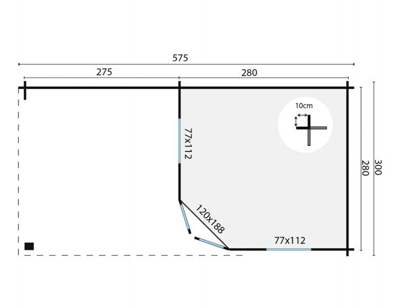 Blokhut Markku 300x300 cm + zijluifel 275 cm - Grijs geïmpregneerd