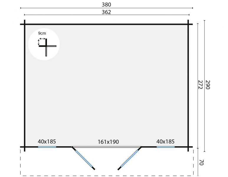 Blokhut Max 380x290 cm - groen geïmpregneerd