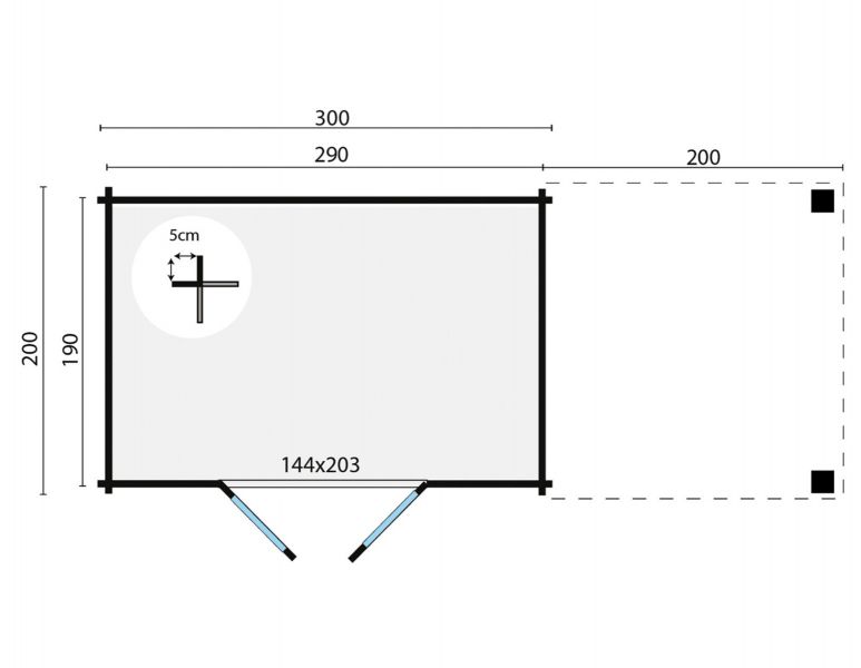 Blokhut Middelmodern 300x200 cm + zijluifel 200 cm - Honing geïmpregneerd