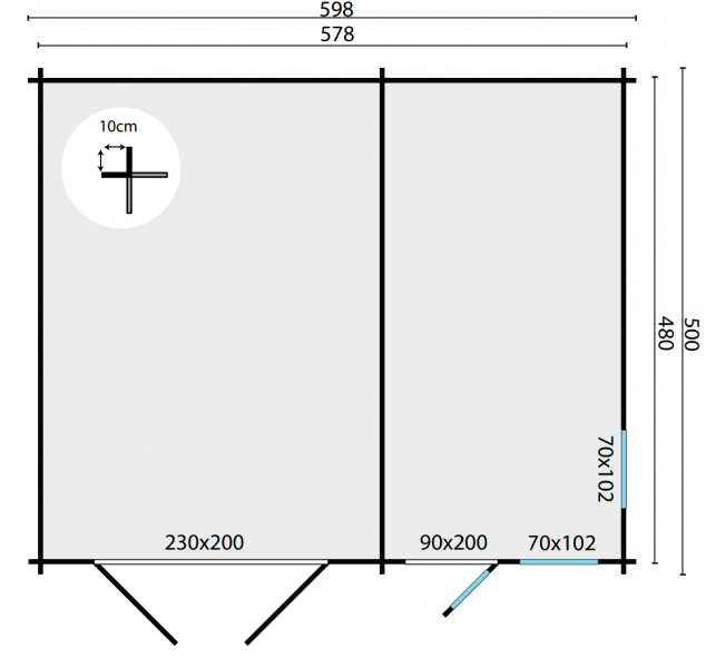 Garage Moa 598x500 cm - Bruin geïmpregneerd