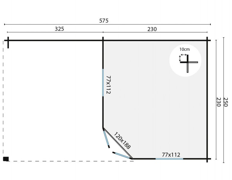 Blokhut Niklas 250x250 cm + zijluifel 325 cm - Grijs geïmpregneerd