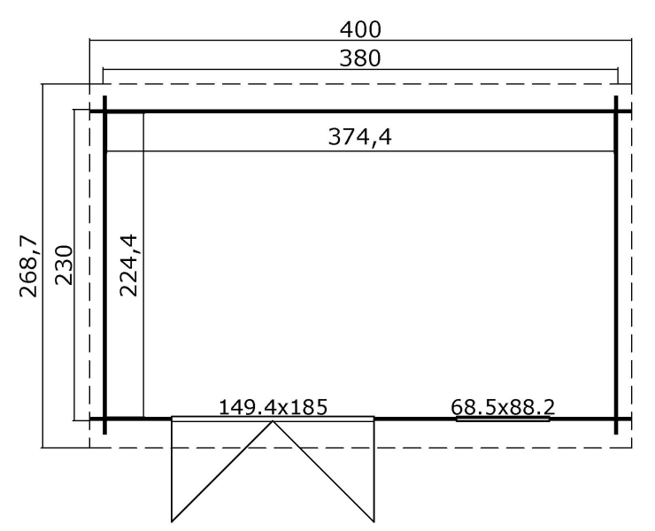 Blokhut Amira 380x230 cm plattegrond